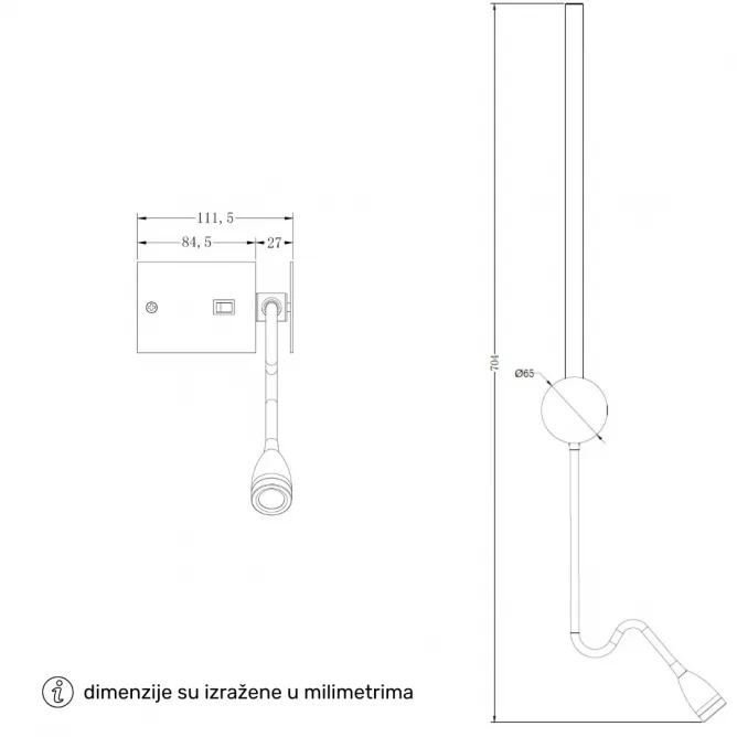 SOLEA 98 ZIDNA LAMPA 4W 3000K CRNA — slika 3