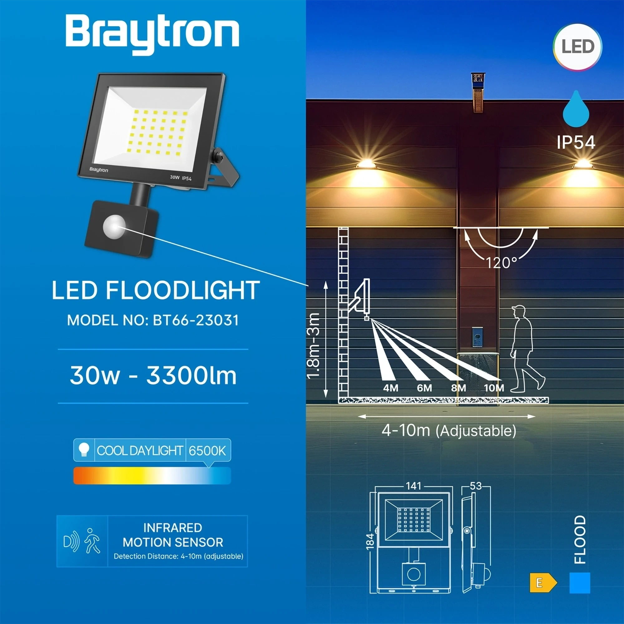 LED REFLEKTOR 30W CRNI 6500K IP54 SA SENZOROM — slika 3