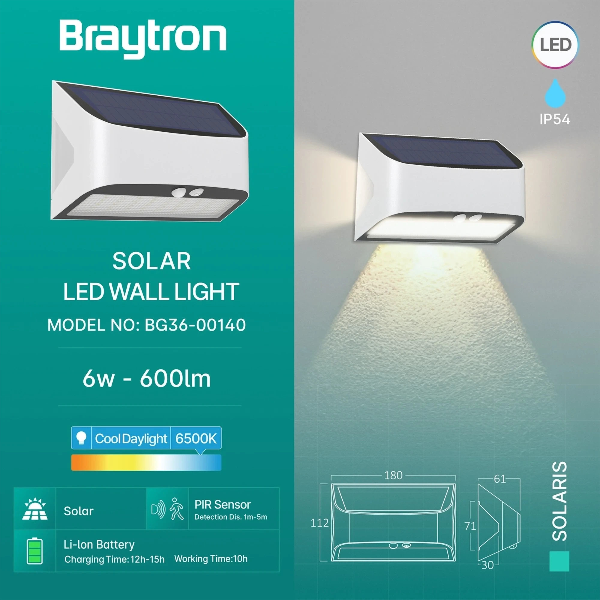 SOLARNA ZIDNA SVETILJKA 6W BELI 6500K IP54 — slika 3
