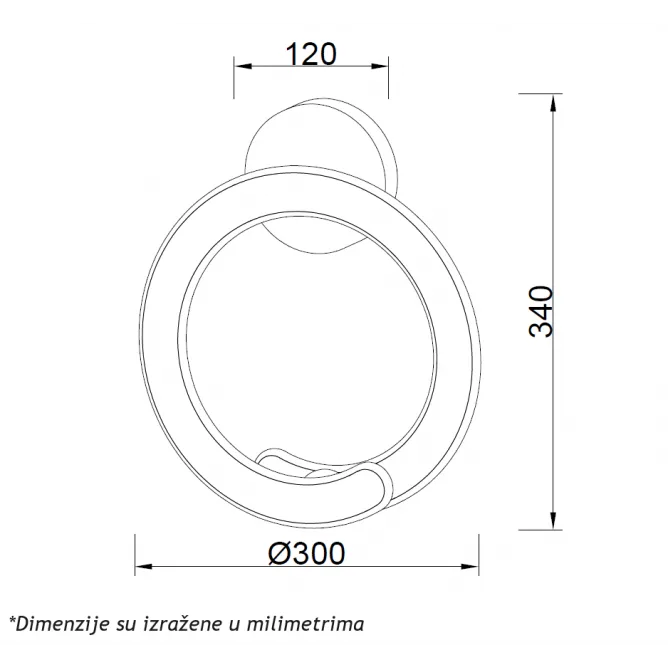 LUNA 260 ZIDNA LAMPA 24W 3000K MESING — slika 2