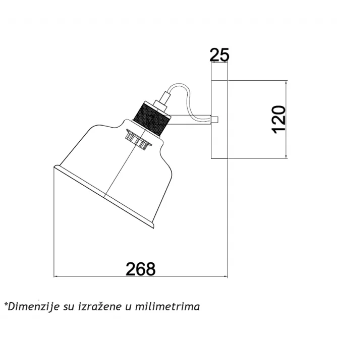 LUNA 221 ZIDNA LAMPA 1*E27 CRNA/BAKAR — slika 2