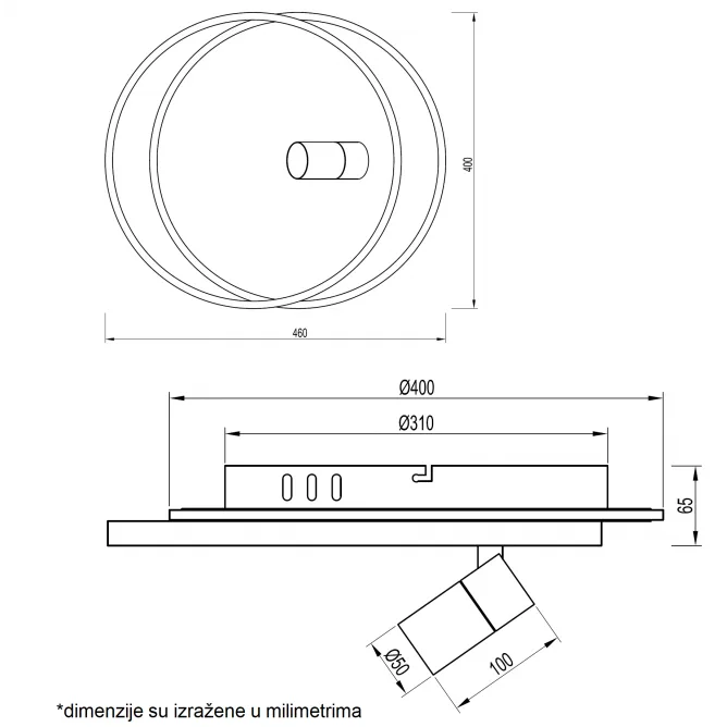 VESTA 482 PLAFONSKA SVETILJKA 36W+5W 3000K CRNA — slika 3