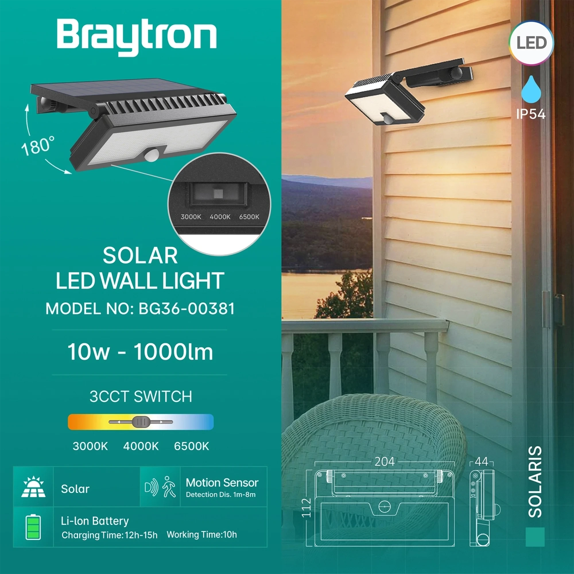 SOLARNA ZIDNA SVETILJKA 10W CRNI CCT IP54 — slika 3
