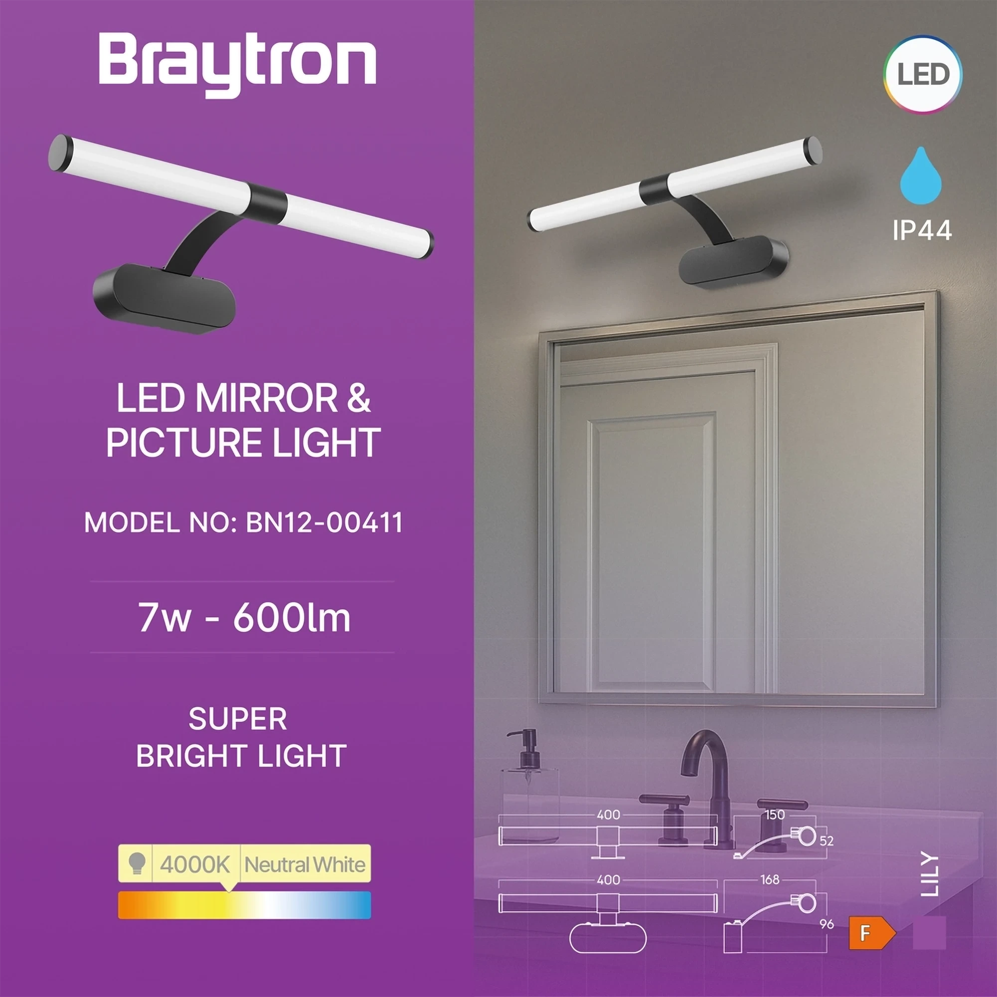 LED LAMPA ZA OGLEDALO 400MM 7W CRNI 4000K IP44 — slika 3