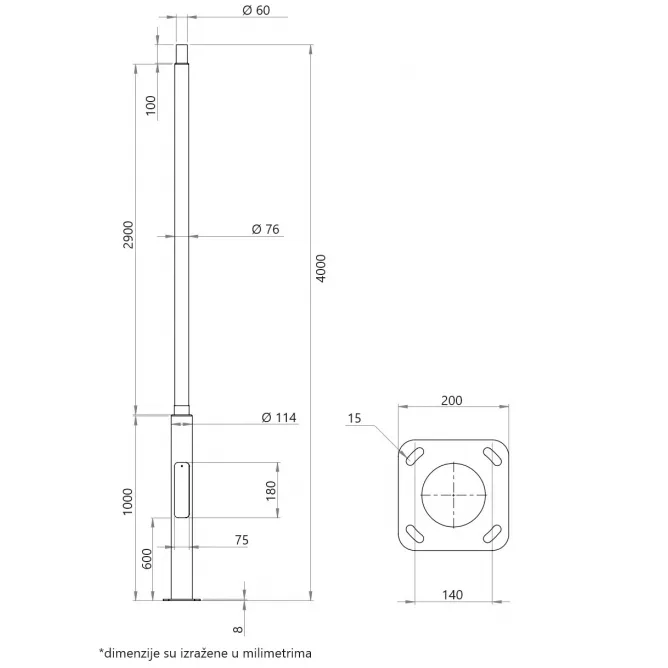 STUB SA STOPOM 4M GALVANIZOVAN SIVI — slika 2