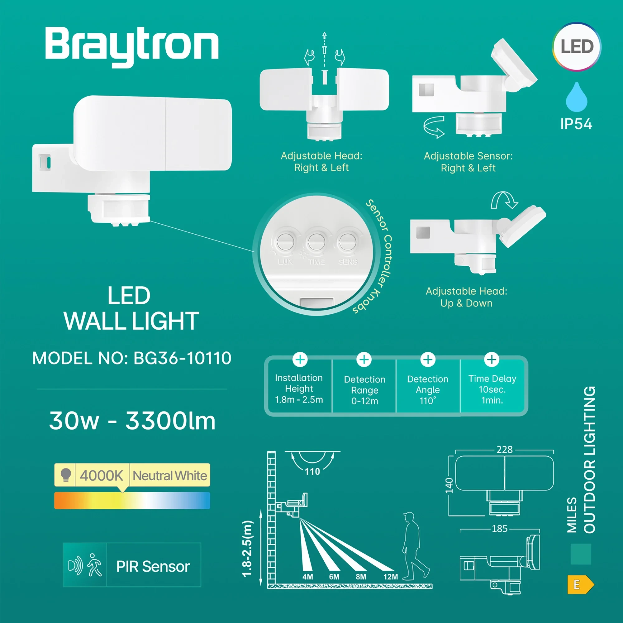 LED ZIDNA SVETILJKA 30W BELI 4000K IP54 — slika 3