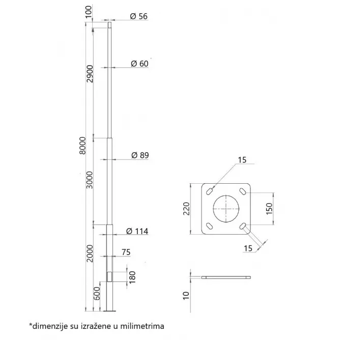 STUB SA STOPOM 8M GALVANIZOVANI SIVI — slika 2