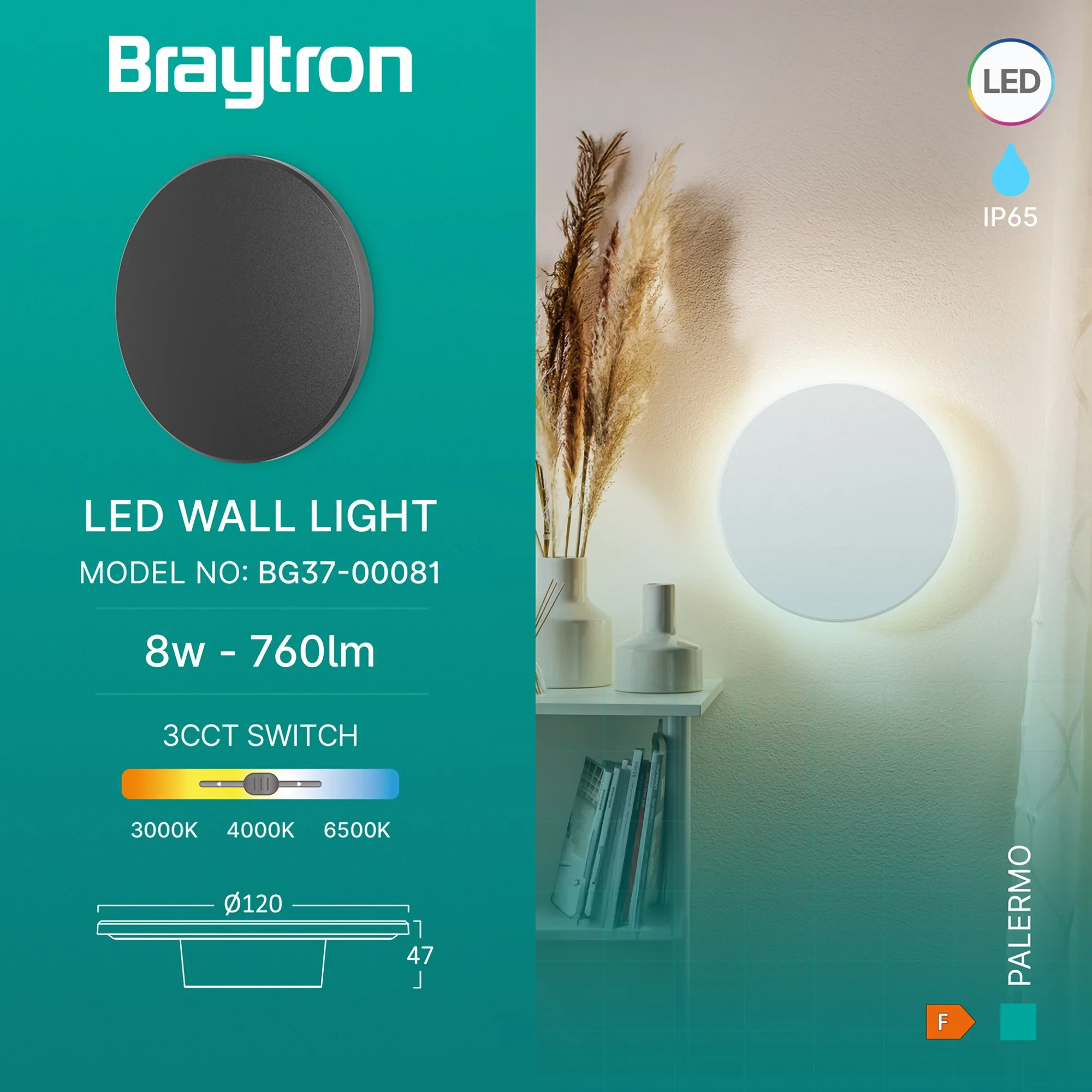 LED ZIDNA SVETILJKA OKRUGLA 8W CRNI CCT IP65 — slika 3