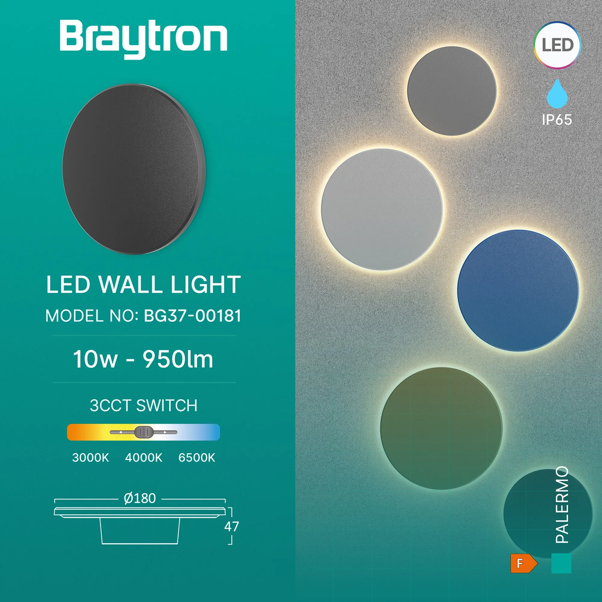 LED ZIDNA SVETILJKA OKRUGLA 10W CRNI CCT IP65 — slika 3