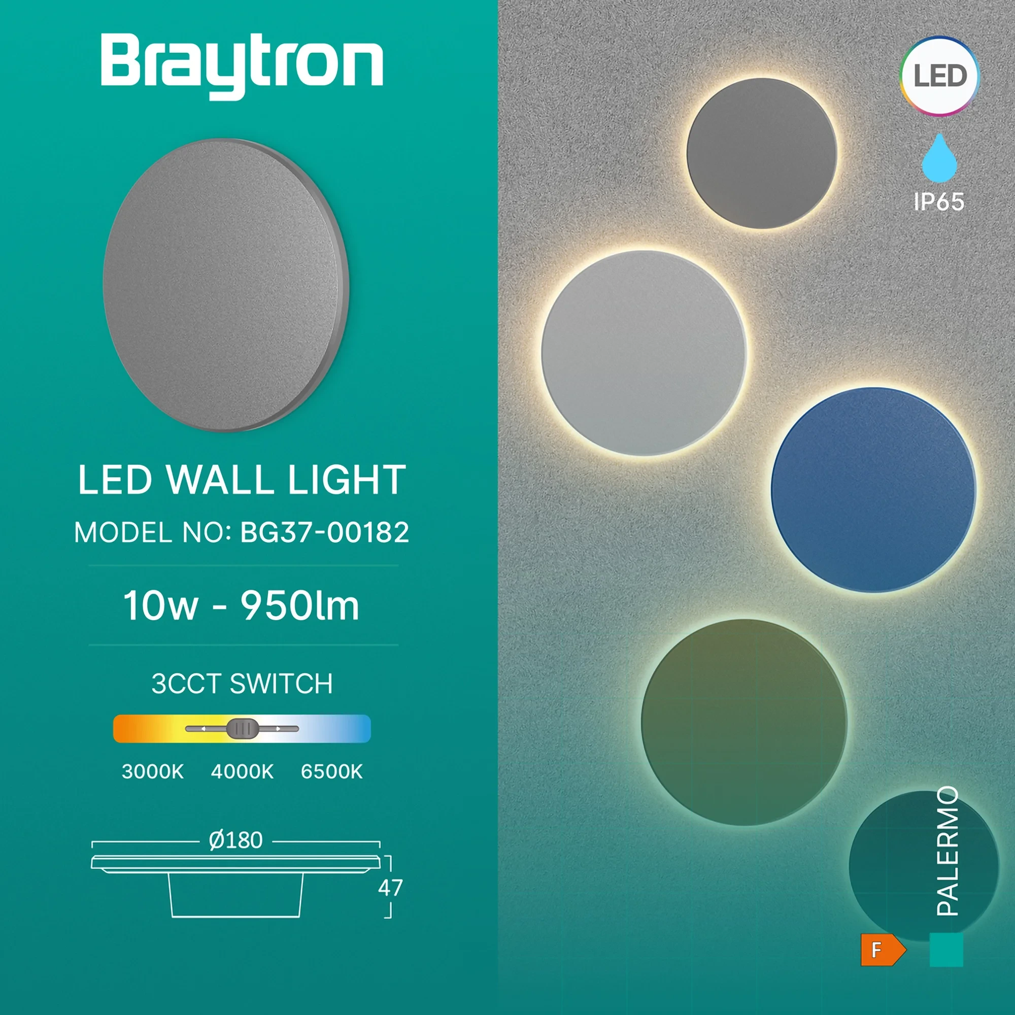 LED ZIDNA SVETILJKA OKRUGLA 10W SIVI CCT IP65 — slika 3