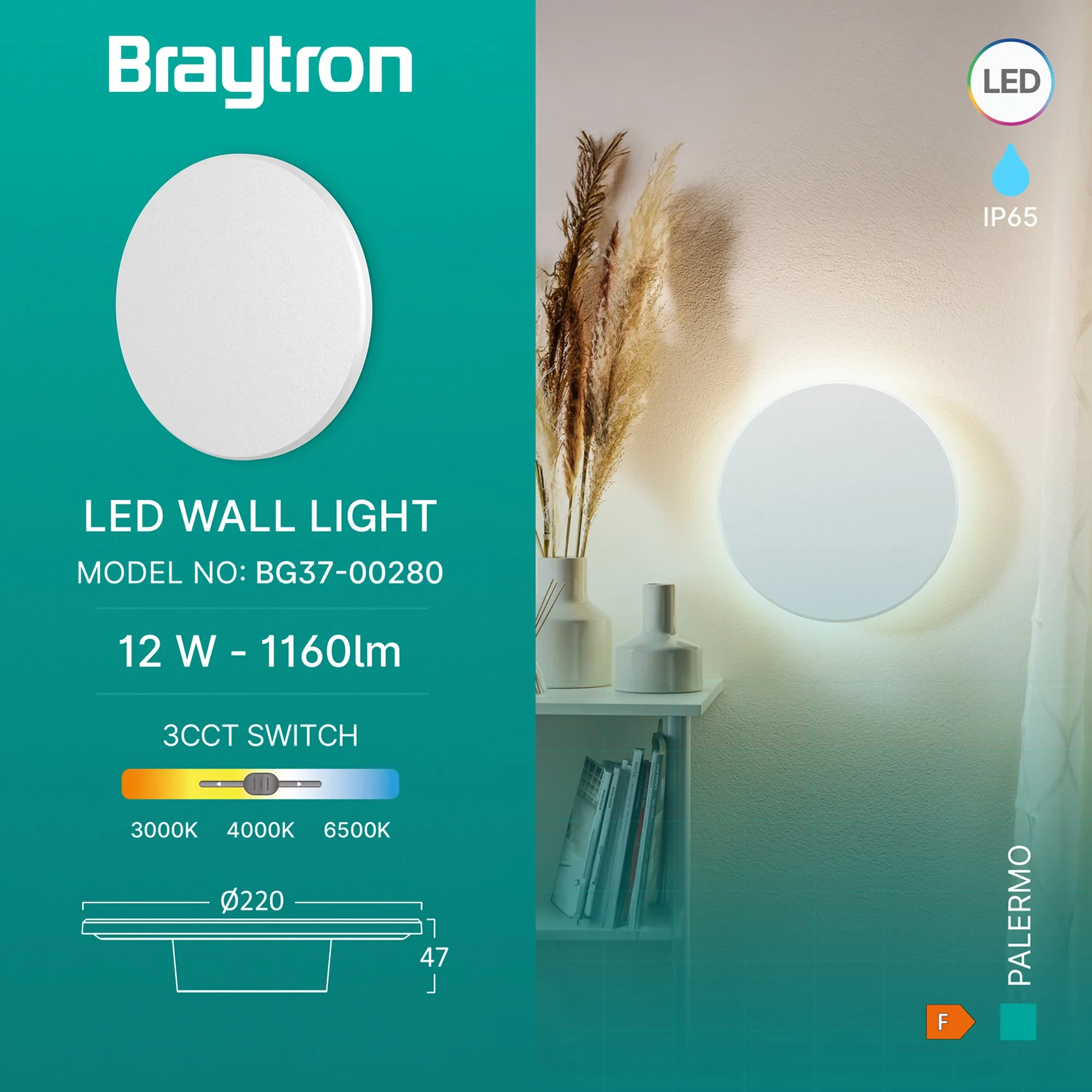 LED ZIDNA SVETILJKA OKRUGLA 12W BELI CCT IP65 — slika 3