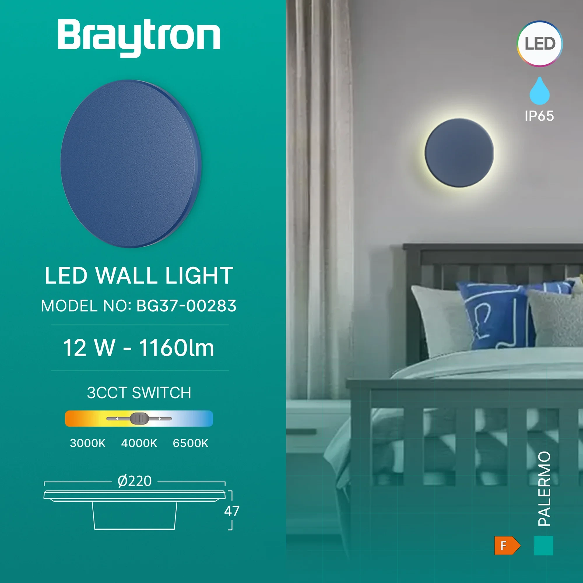 LED ZIDNA SVETILJKA OKRUGLA 12W PLAVI CCT IP65 — slika 3
