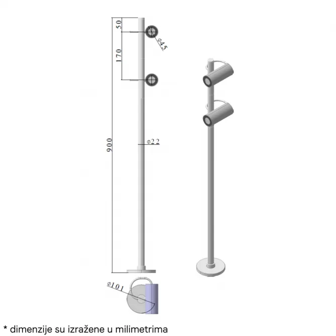 DAWN LED SVETILJKA 0225-2 STUBNA 12W 3000K IP65 SIVA — slika 2