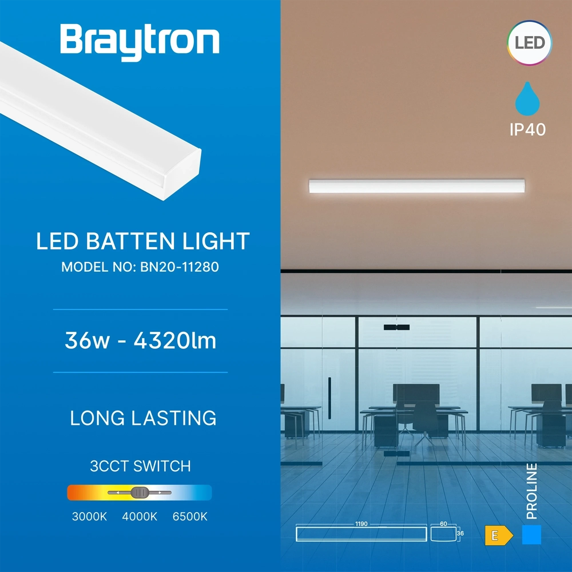 LED LINIJSKA SVETILJKA 1.2M 36W BELI CCT — slika 3