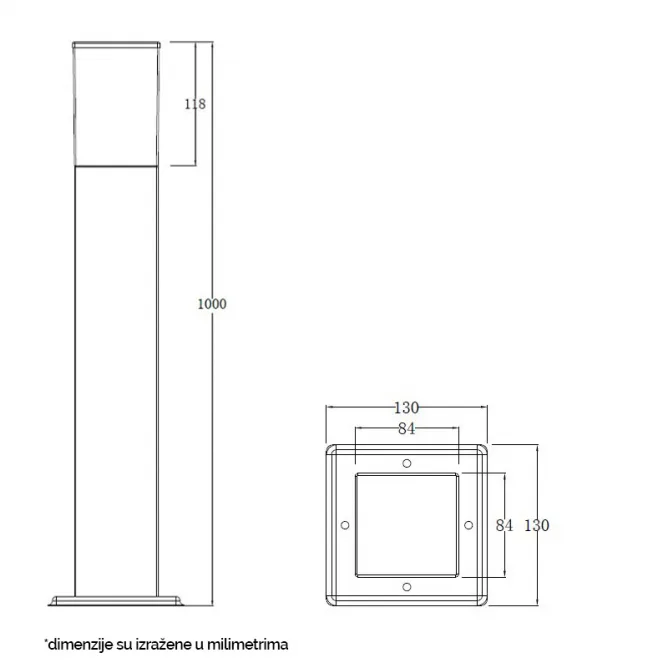 SVETILJKA JM-4607-1000 STUBNA 1*E27 IP65 ANTRACIT — slika 3