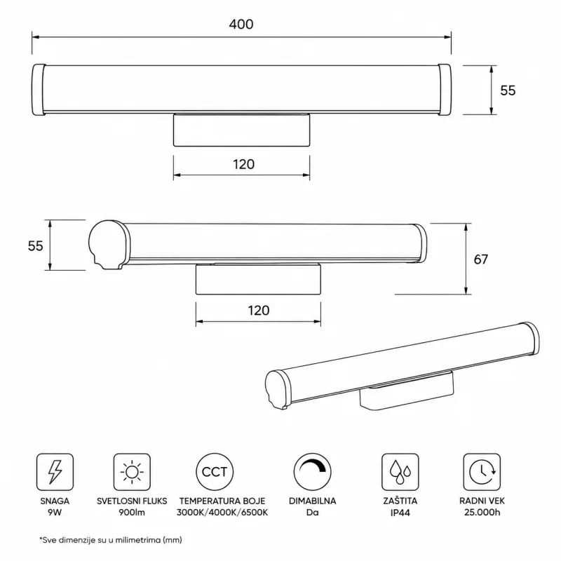 VESTA 689 ZIDNA LAMPA 8W 4000K BELA — slika 3