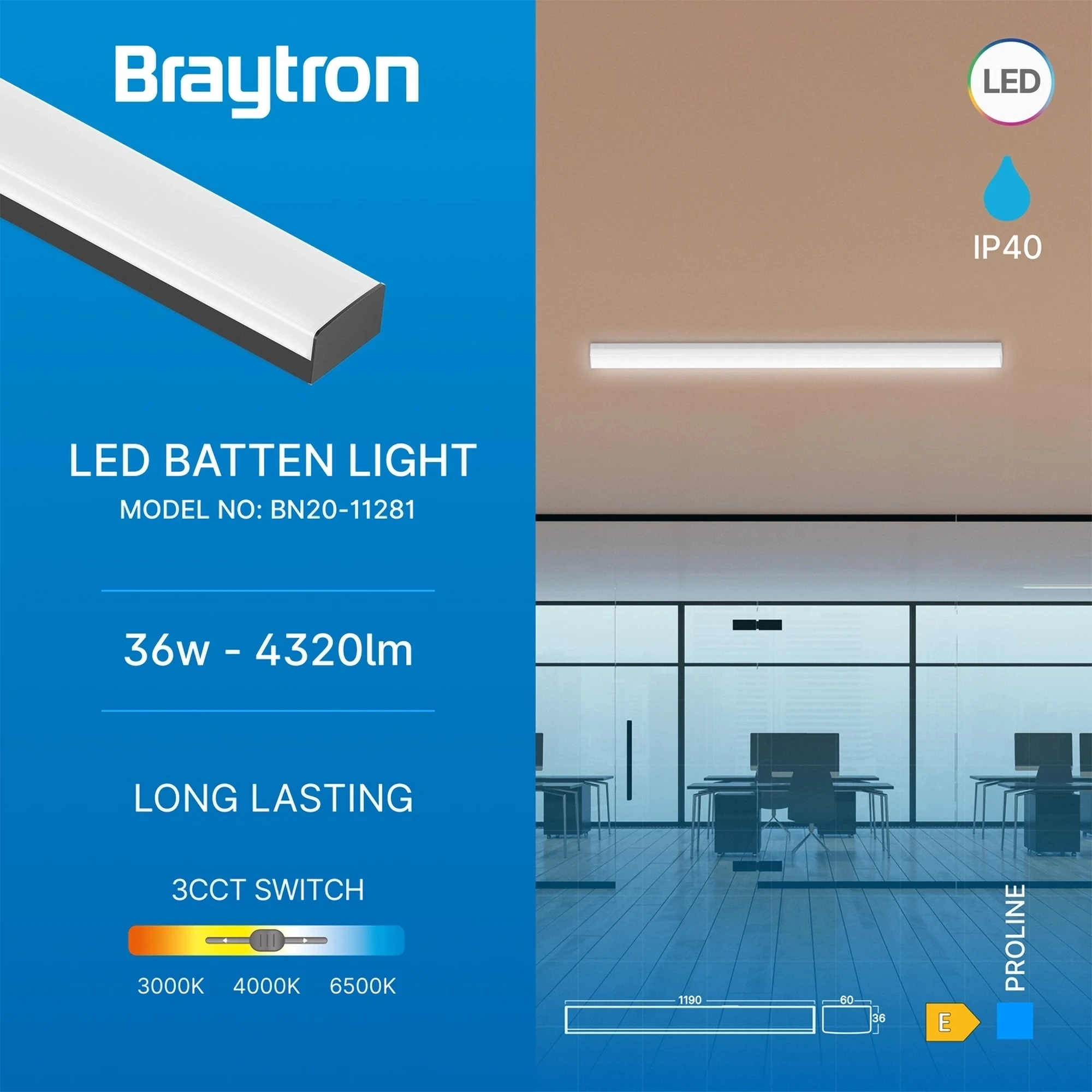 LED LINIJSKA SVETILJKA 1.2M 36W CRNI CCT — slika 3