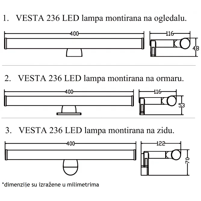 VESTA 236 ZIDNA LAMPA LED 6W 4000K — slika 3
