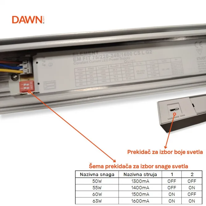 DAWN LED SVETILJKA LT-T-020 50/55/60/63W CCT BELA 1,5 met — slika 3