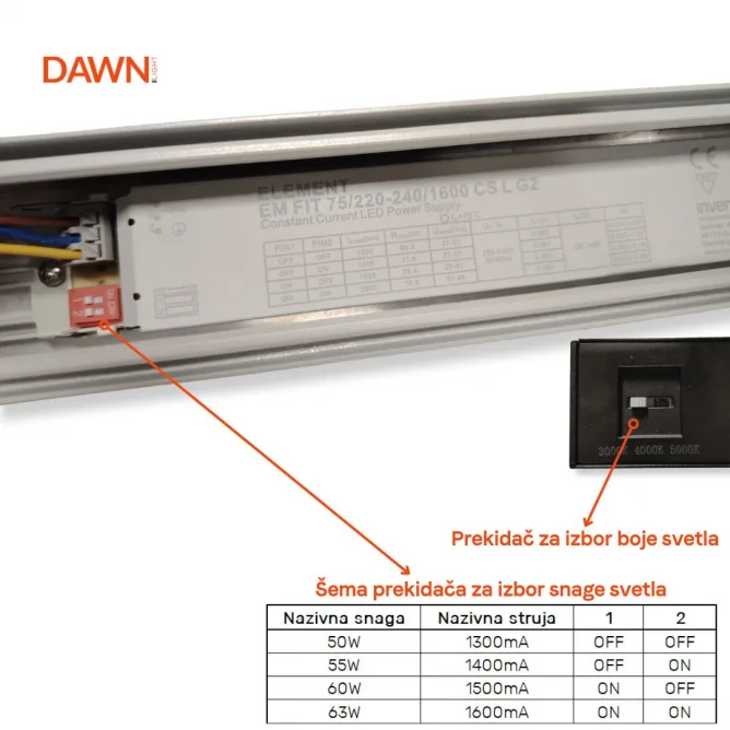 DAWN LED SVETILJKA LT-T-020 50/55/60/63W CCT CRNA 1,5 met — slika 3