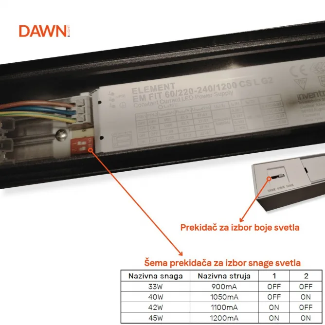 DAWN LED SVETILJKA LT-T-020 33/40/42/45W CCT BELA 1,2 met — slika 3