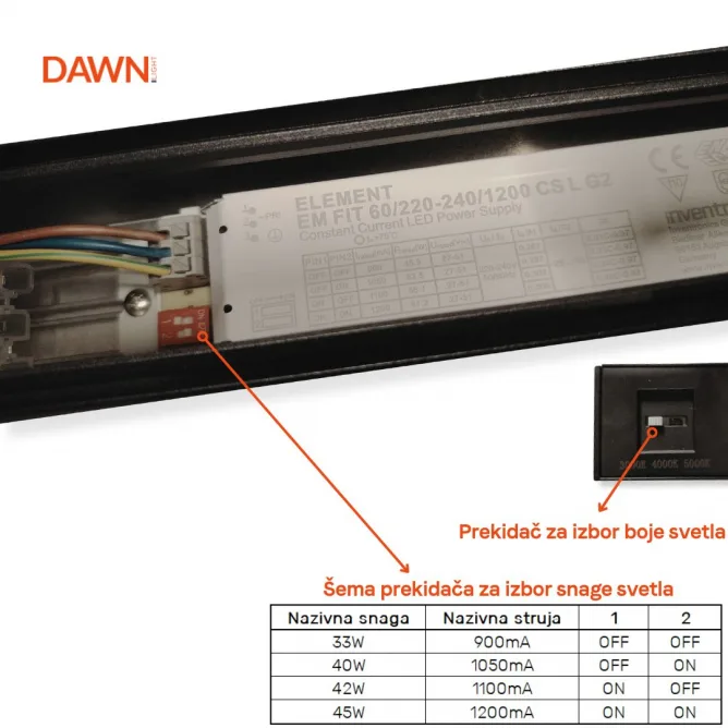 DAWN LED SVETILJKA LT-T-020 33/40/42/45W CCT CRNA 1,2 met — slika 3