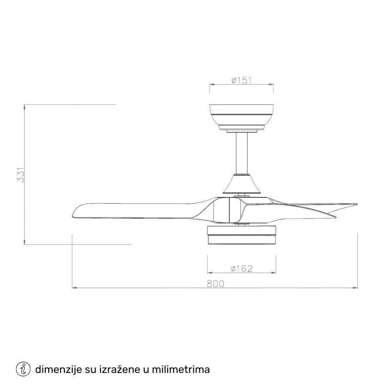 PLAFONSKI VENTILATOR FD220 BRYCE BELA — slika 3