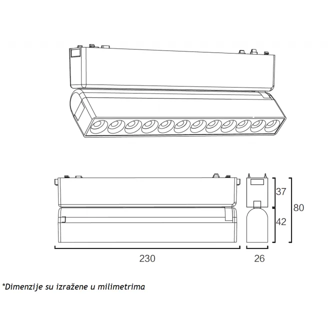 MAGNETIC SLIM SVETILJKA LED26 - ZD - 12T 12W 3000K 24° 48V DC CRNA — slika 5