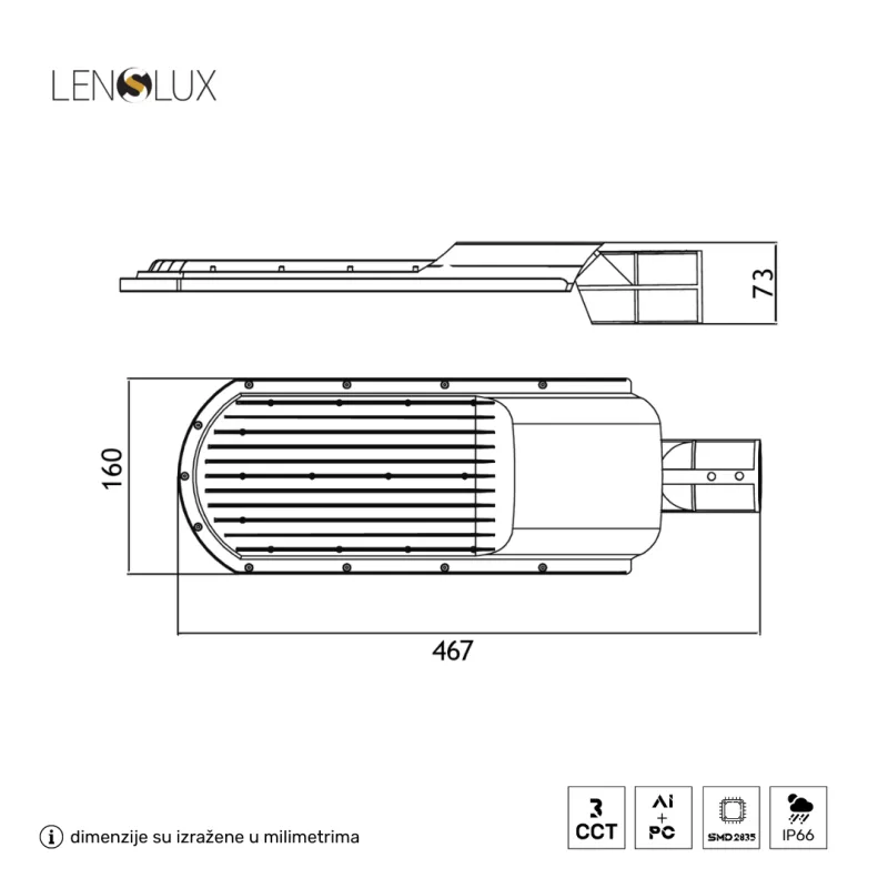 LED ULIČNA SVETILJKA GN-SL316-50W CCT 6500lm IP66 — slika 5
