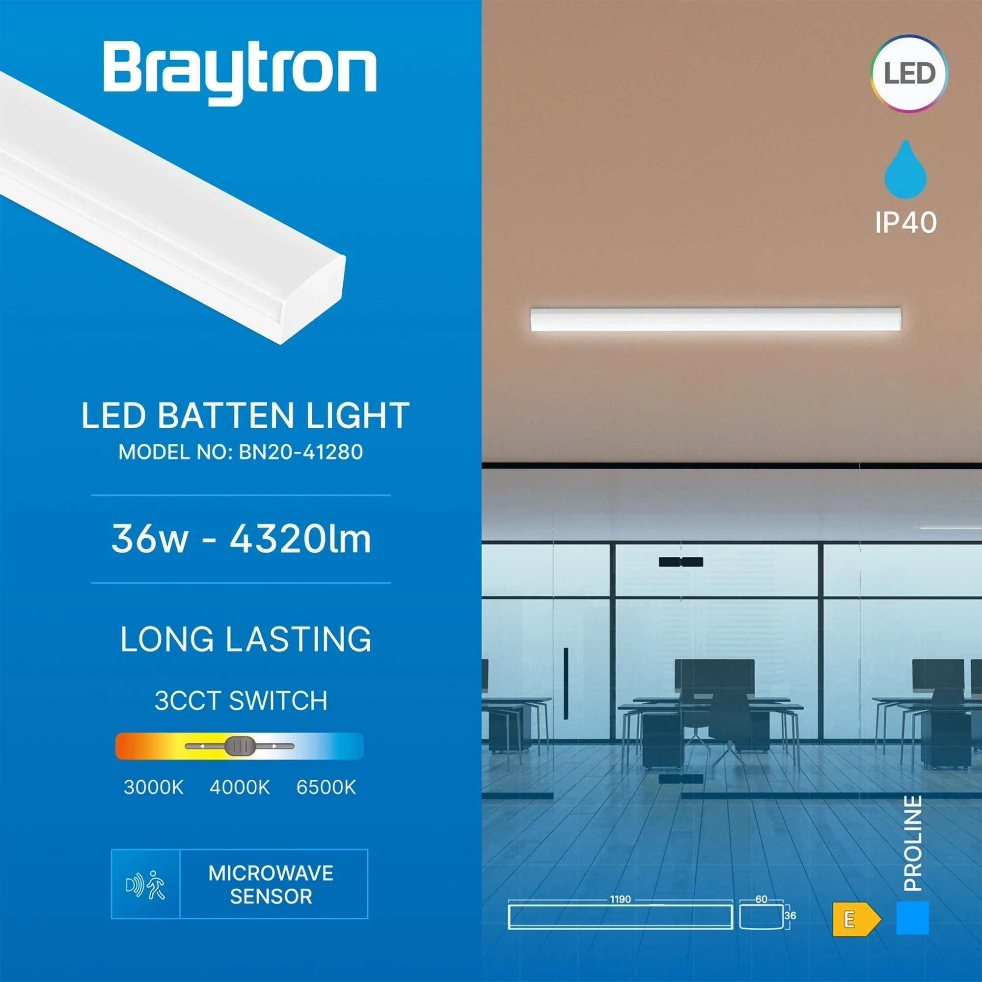 LED LINIJSKA SVETILJKA 1.2M 36W BELI CCT SA SENZOROM — slika 3