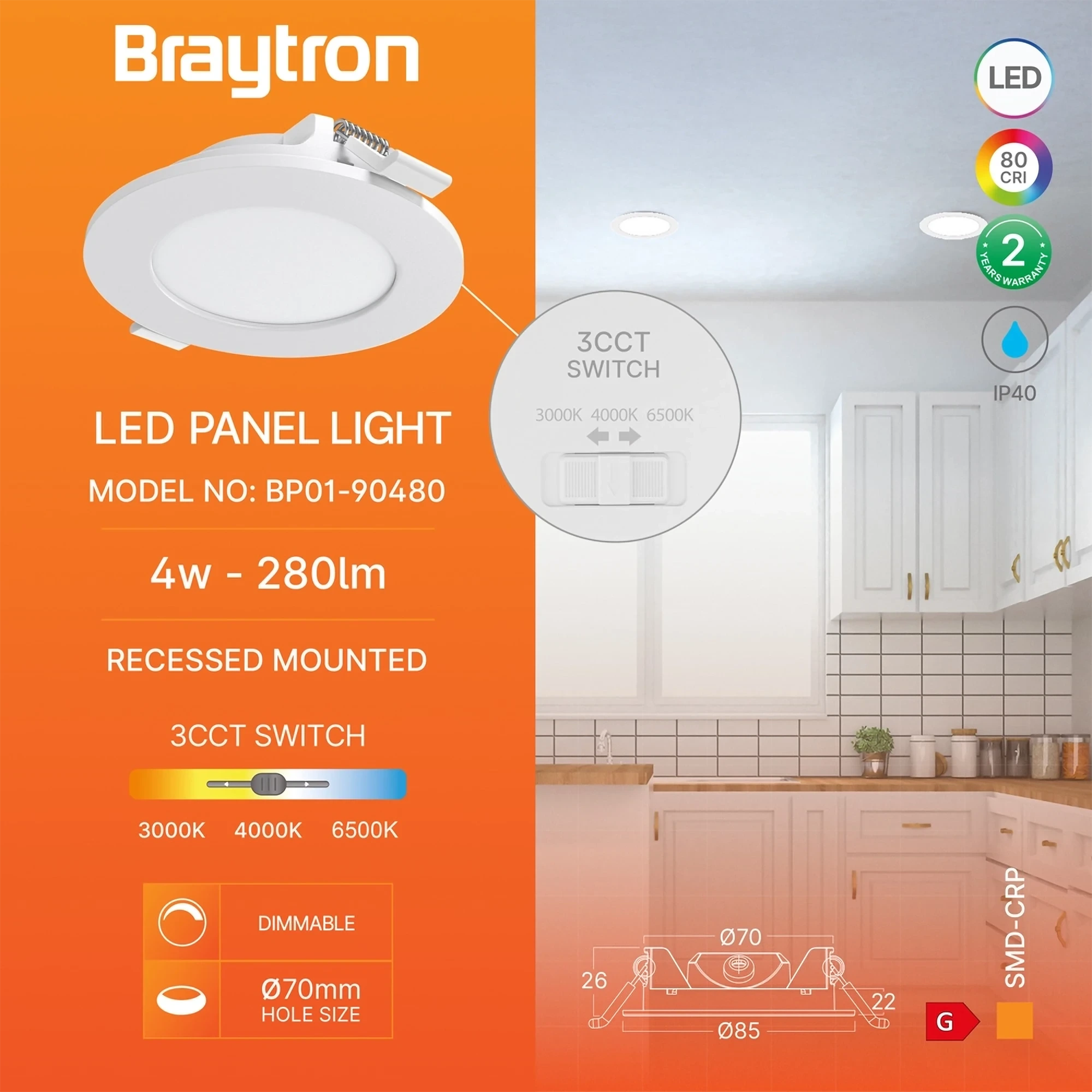 LED PANEL UGRADNI OKRUGLI 3" 4W BELI CCT — slika 3