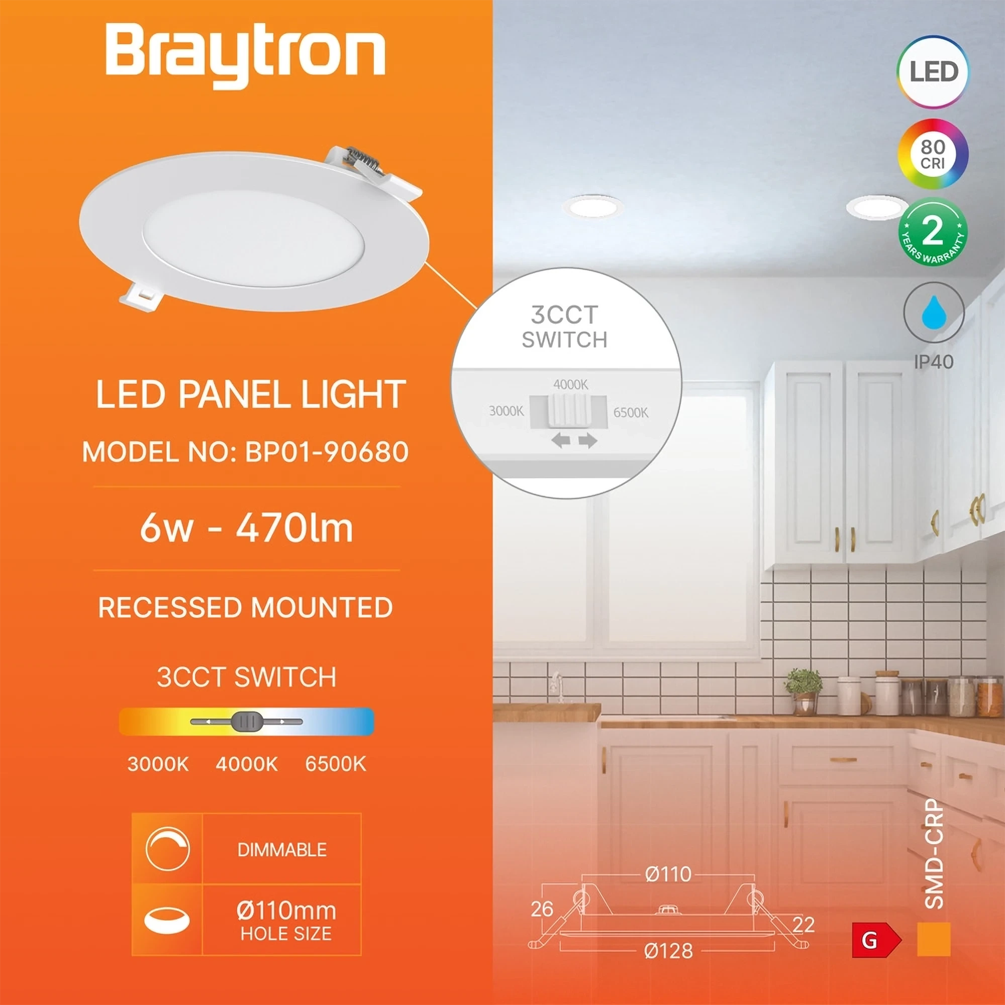 LED PANEL UGRADNI OKRUGLI 4" 6W BELI CCT — slika 3