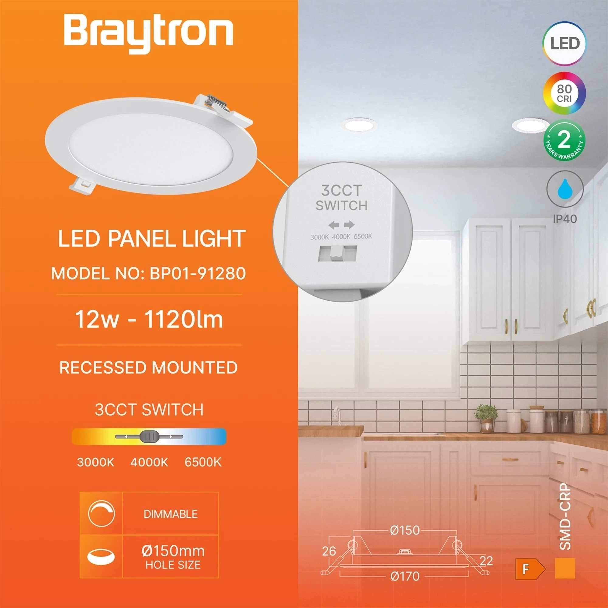 LED PANEL UGRADNI OKRUGLI 8" 12W BELI CCT — slika 3
