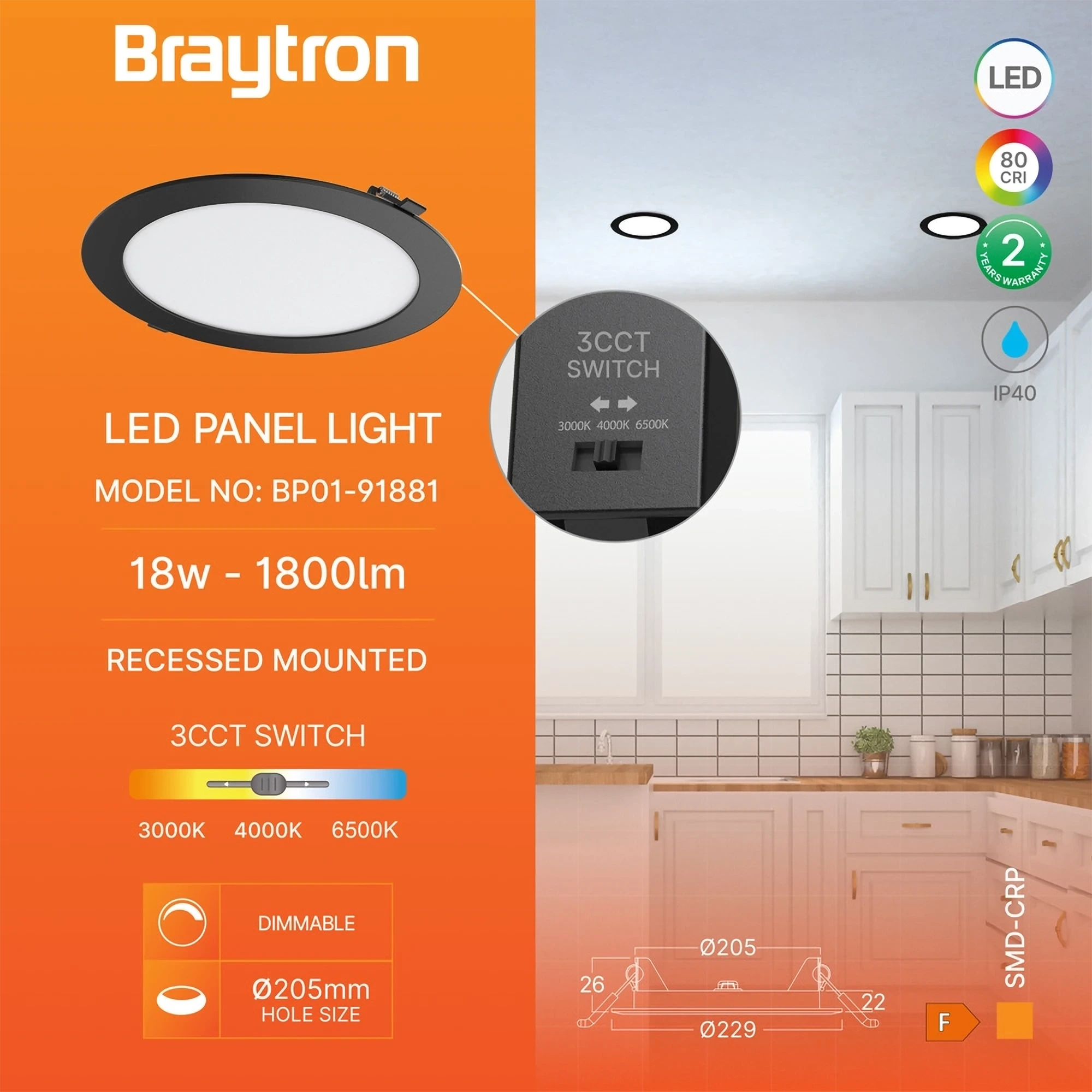 LED PANEL UGRADNI OKRUGLI 8" 18W CRNI CCT — slika 3