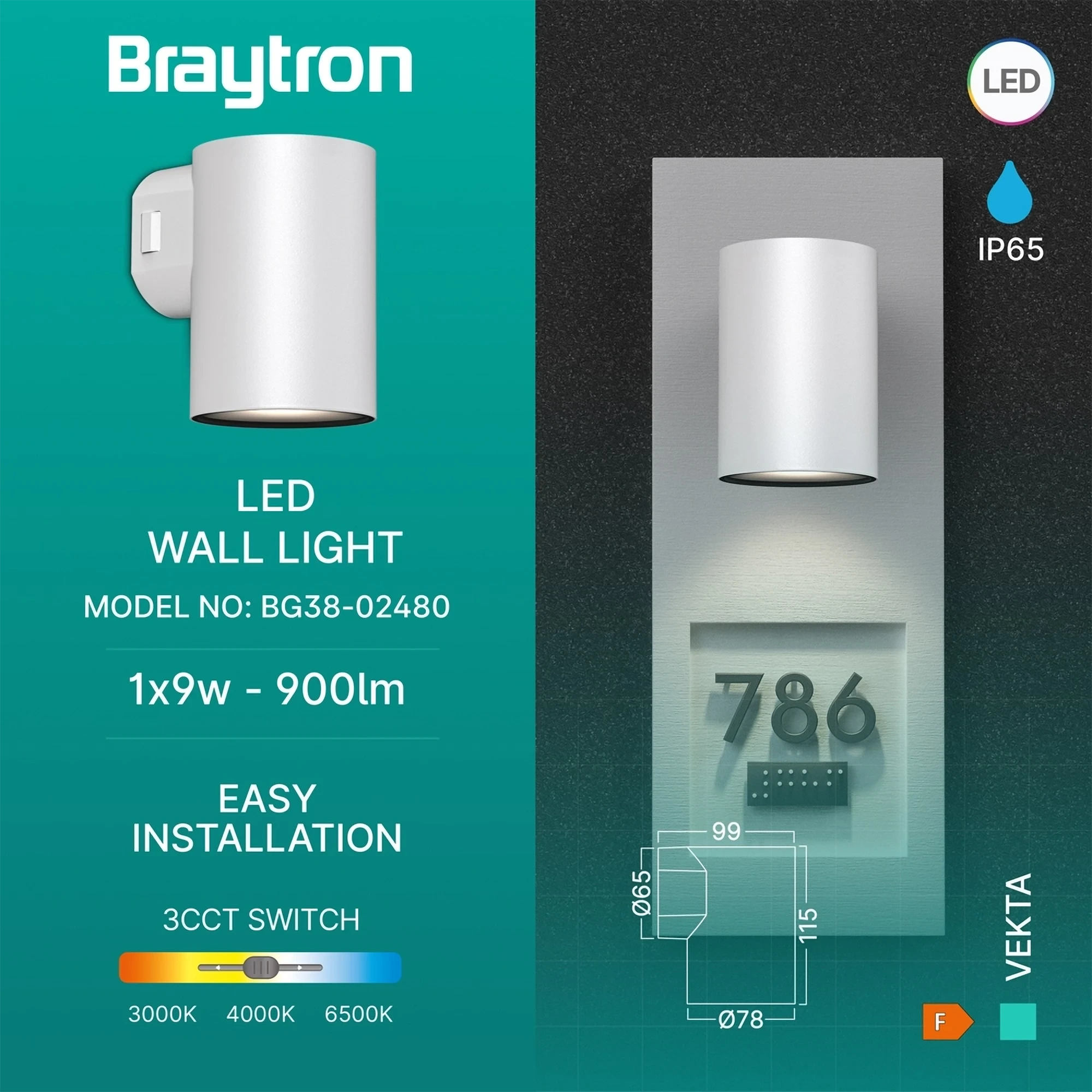 LED ZIDNA SVETILJKA 1X9W BELI CCT IP65 — slika 3