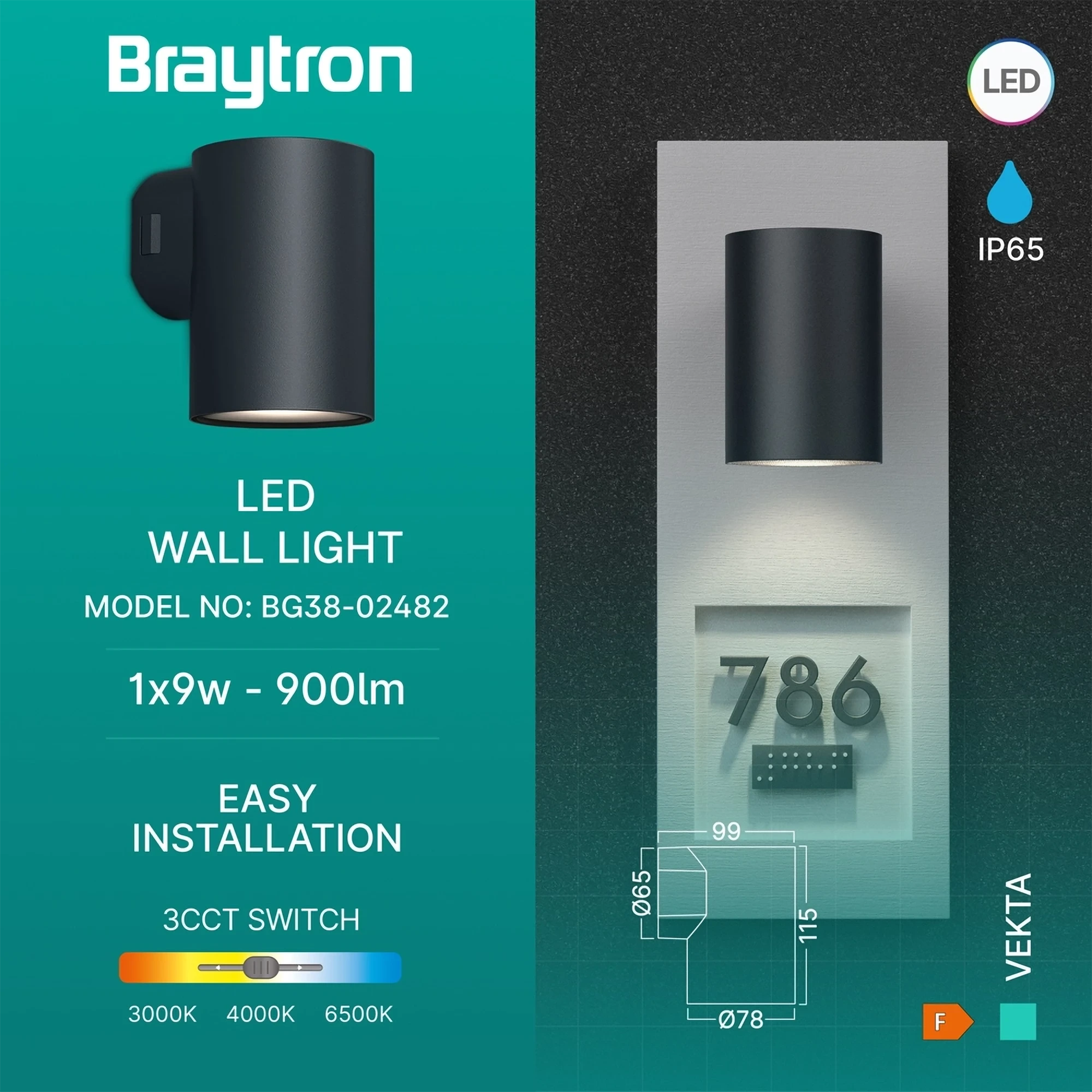 LED ZIDNA SVETILJKA 1X9W SIVI CCT IP65 — slika 3