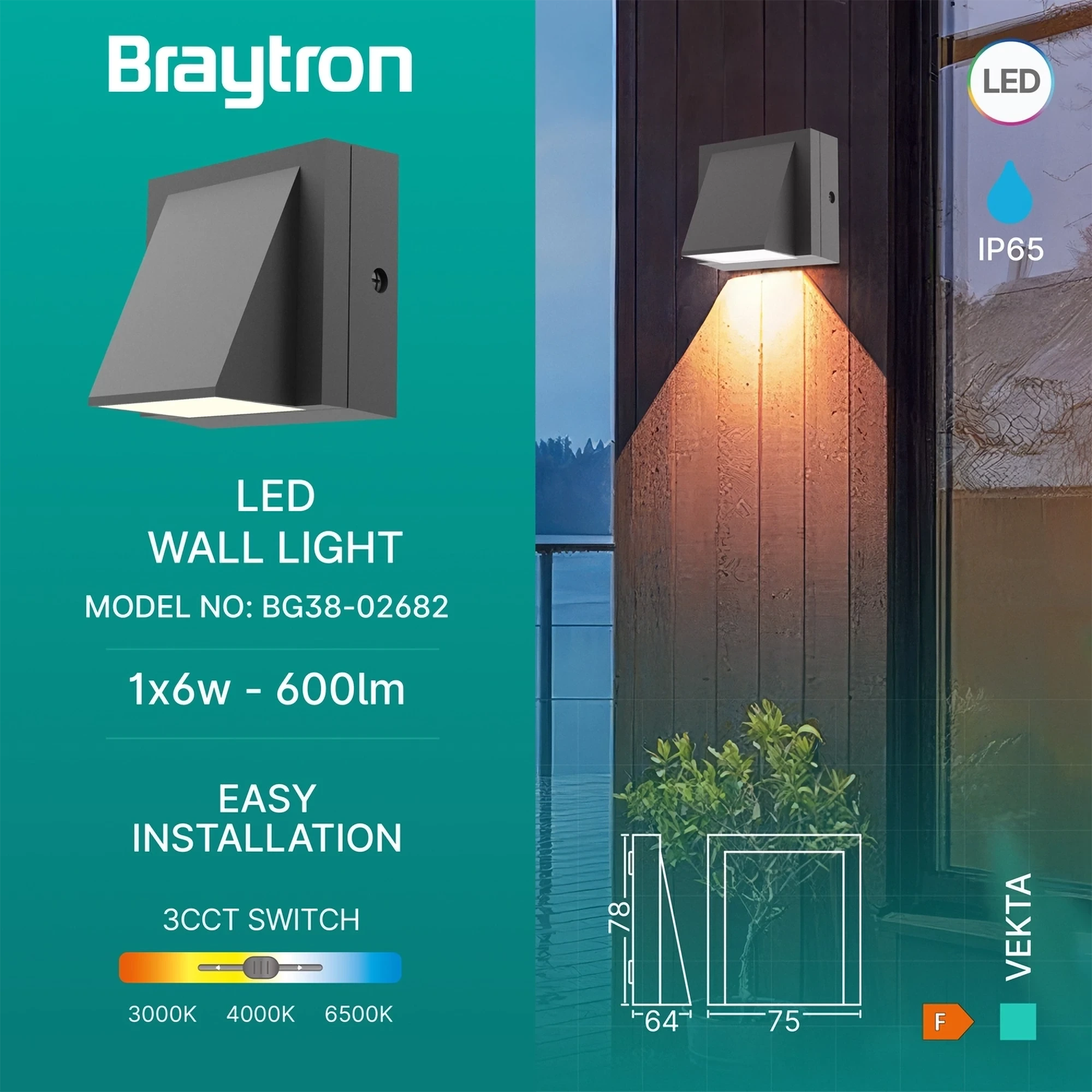 LED ZIDNA SVETILJKA 1X6W SIVI CCT IP65 — slika 3