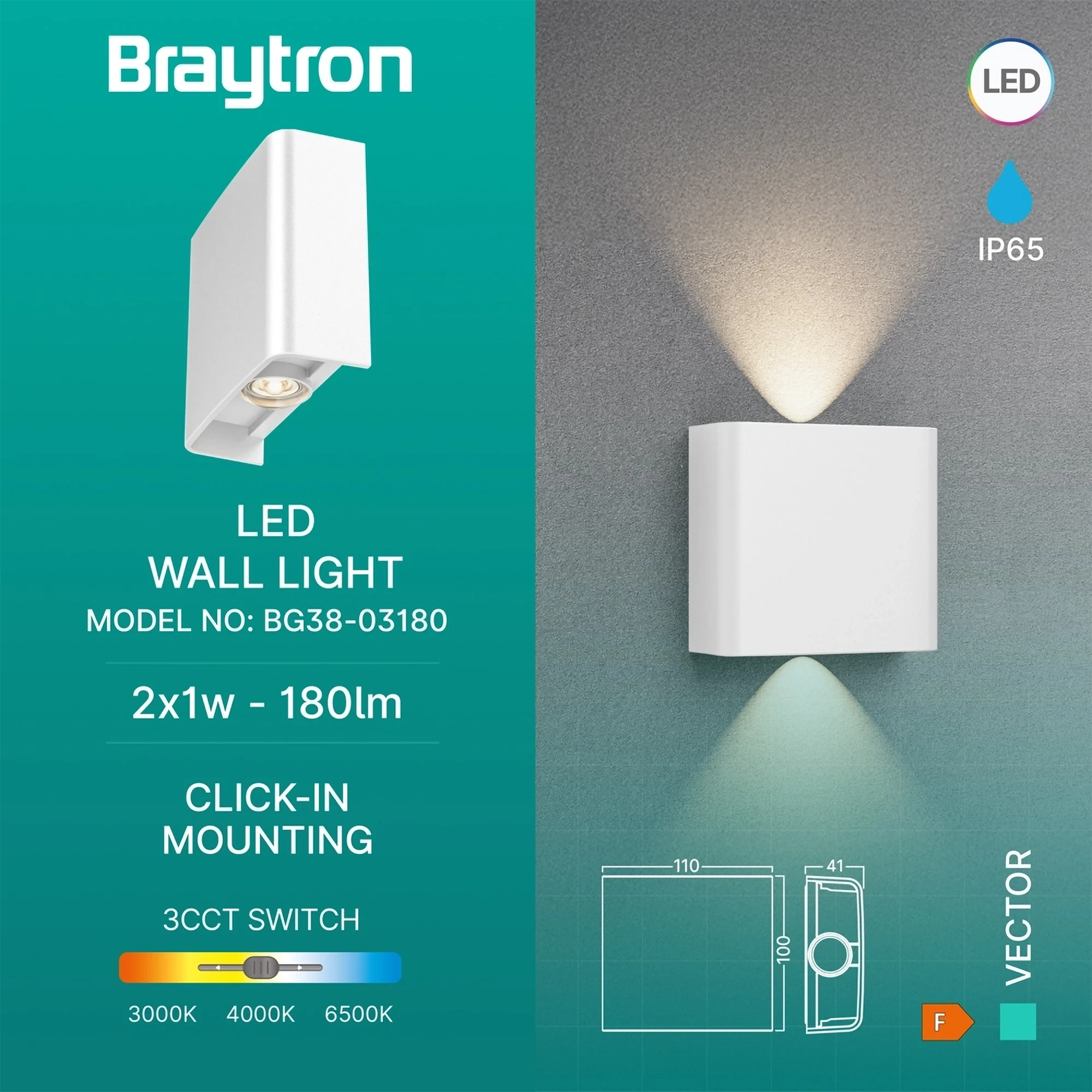 LED ZIDNA SVETILJKA 2X1W BELI CCT IP65 — slika 3