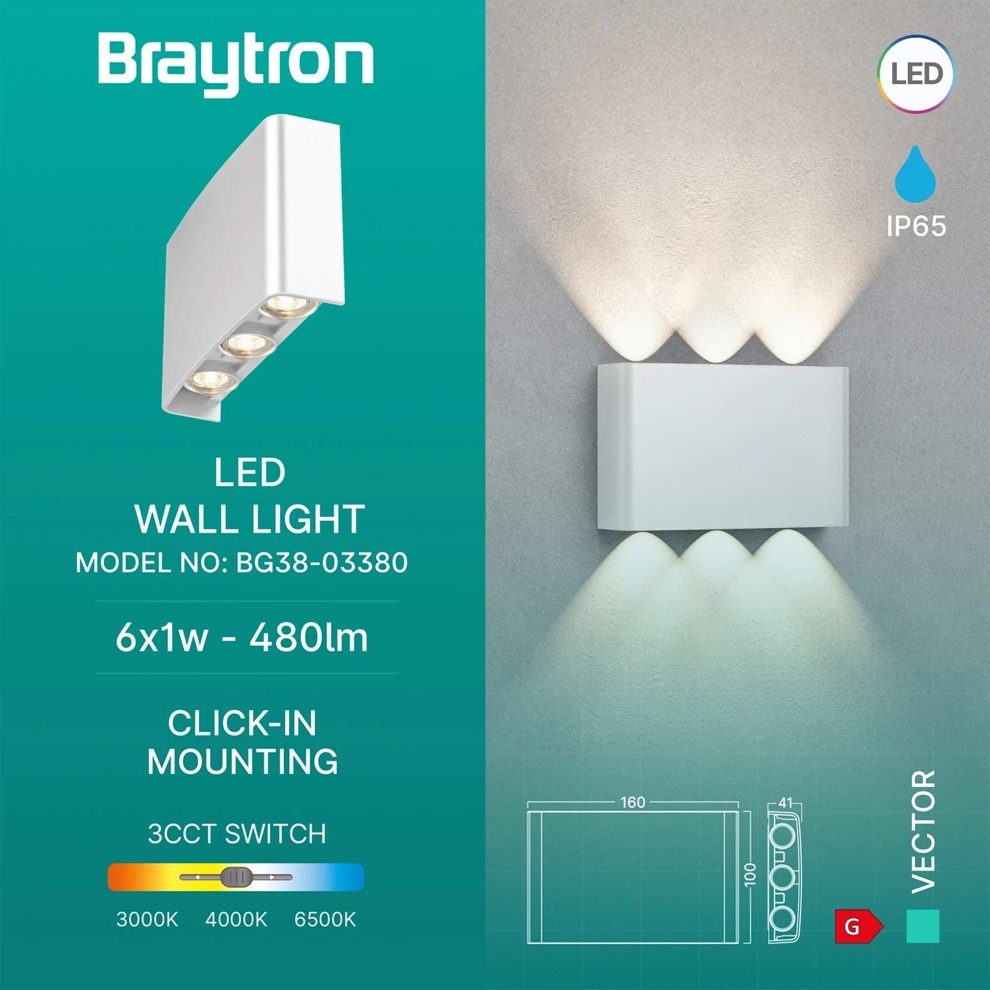 LED ZIDNA SVETILJKA 6X1W BELI CCT IP65 — slika 3