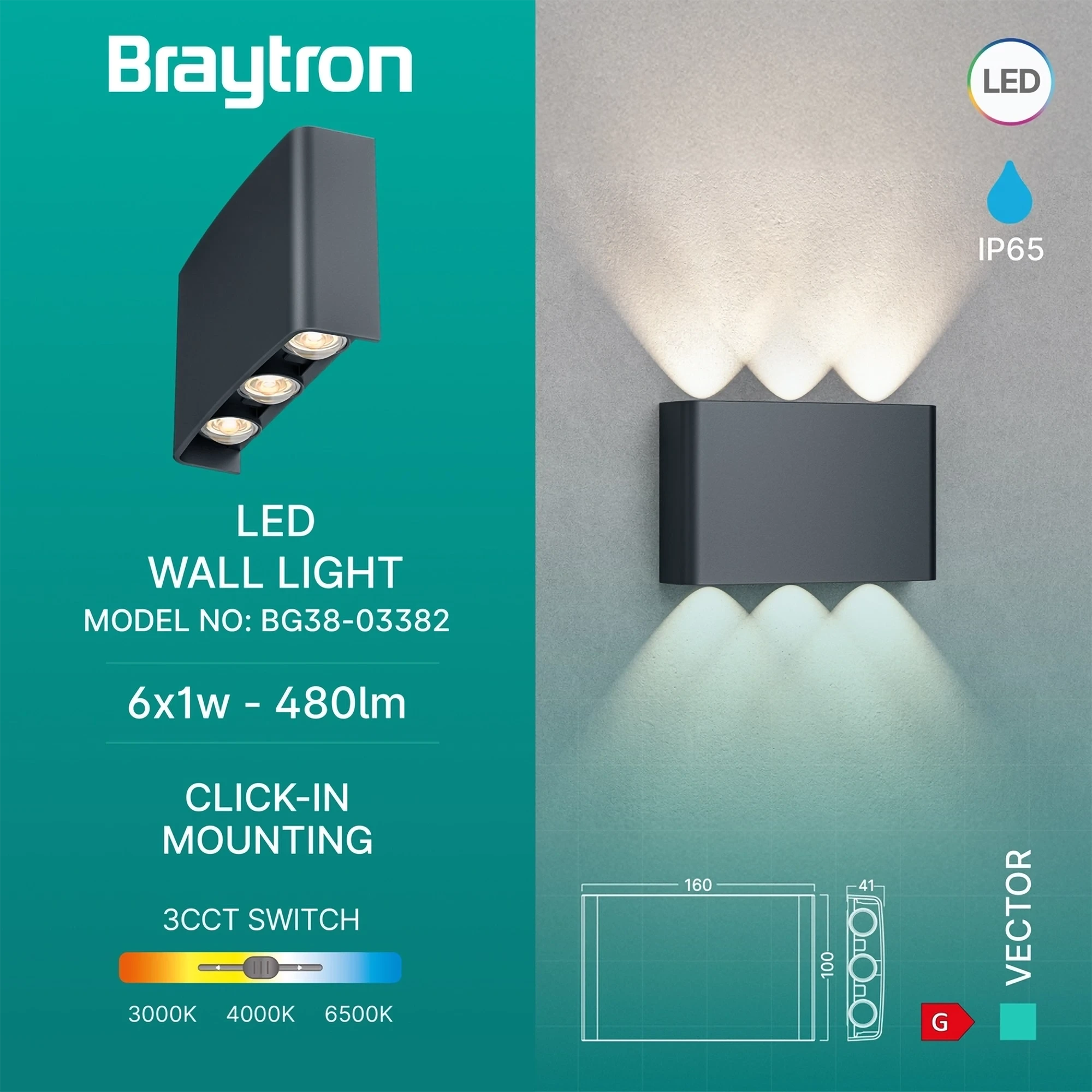 LED ZIDNA SVETILJKA 6X1W SIVI CCT IP65 — slika 3