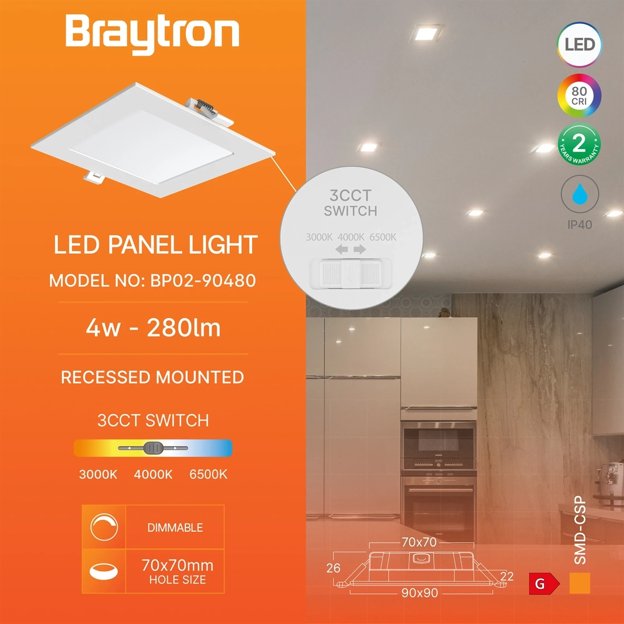 LED PANEL UGRADNI KVADRATNI 3" 4W BELI CCT — slika 3
