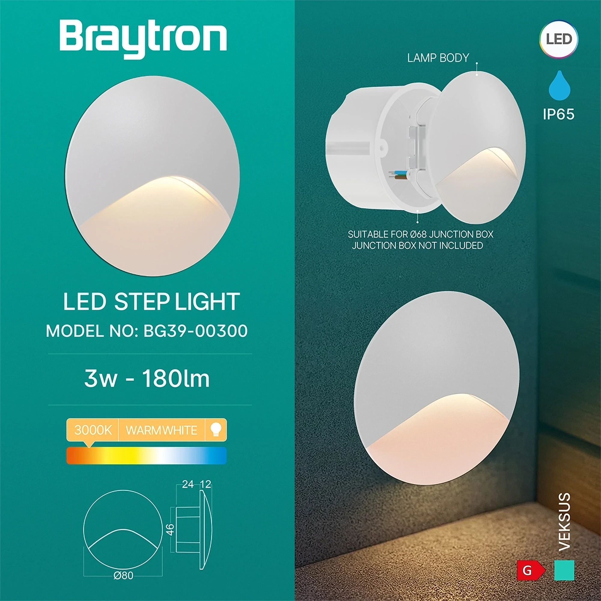 LED ZIDNA SVETILJKA VEKSUS 3W BELI 3000K IP65 — slika 3