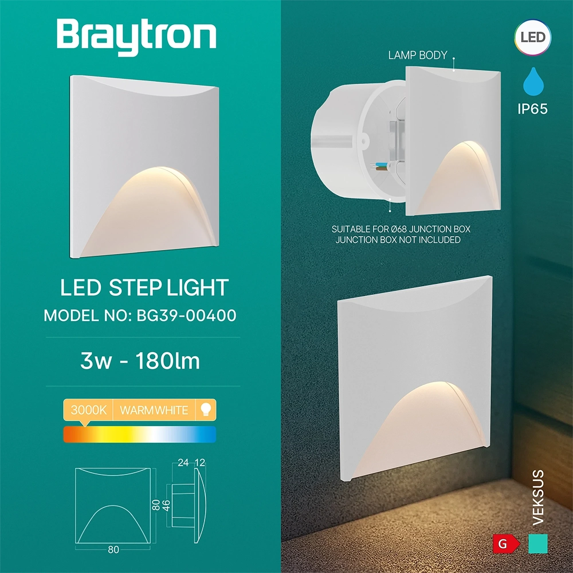 LED ZIDNA SVETILJKA VEKSUS 3W BELA 3000K IP65 — slika 3