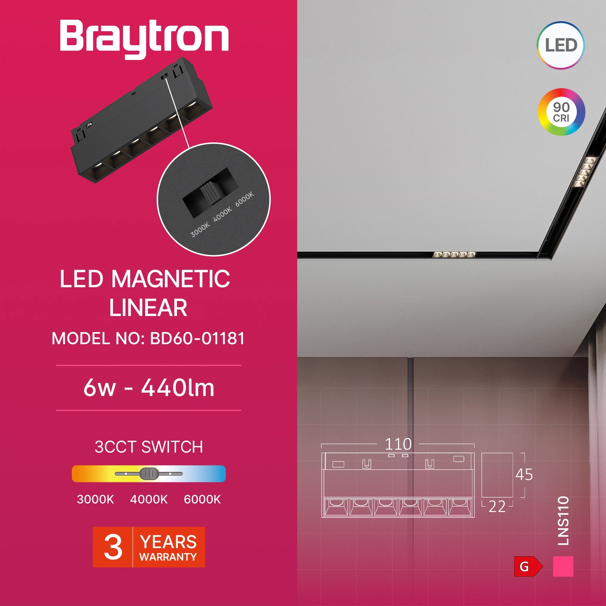 MAGNETNA LINEARNA SVETILJKA 6W CRNI CCT 48VDC — slika 3